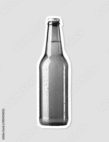 Halftone cold beer bottle with condensation. Retro style sticker with shadow. Perfect for bar design, craft branding, Oktoberfest posters, and vintage collage projects.
