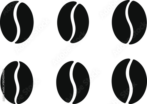 Set of inimalist black single coffee bean silhouette vector icon