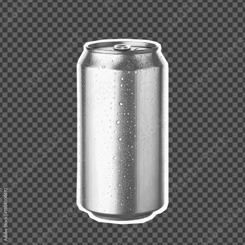 Halftone soda or beer can with water drops, isolated on transparent background. Retro photocopy sticker perfect for bar design, beverage branding, posters, collages, and vintage advertising.