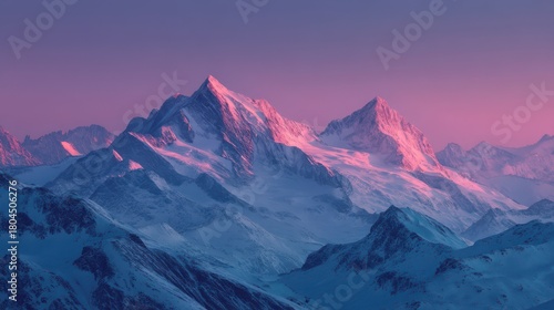 Snowy Mountain Peaks at Sunset