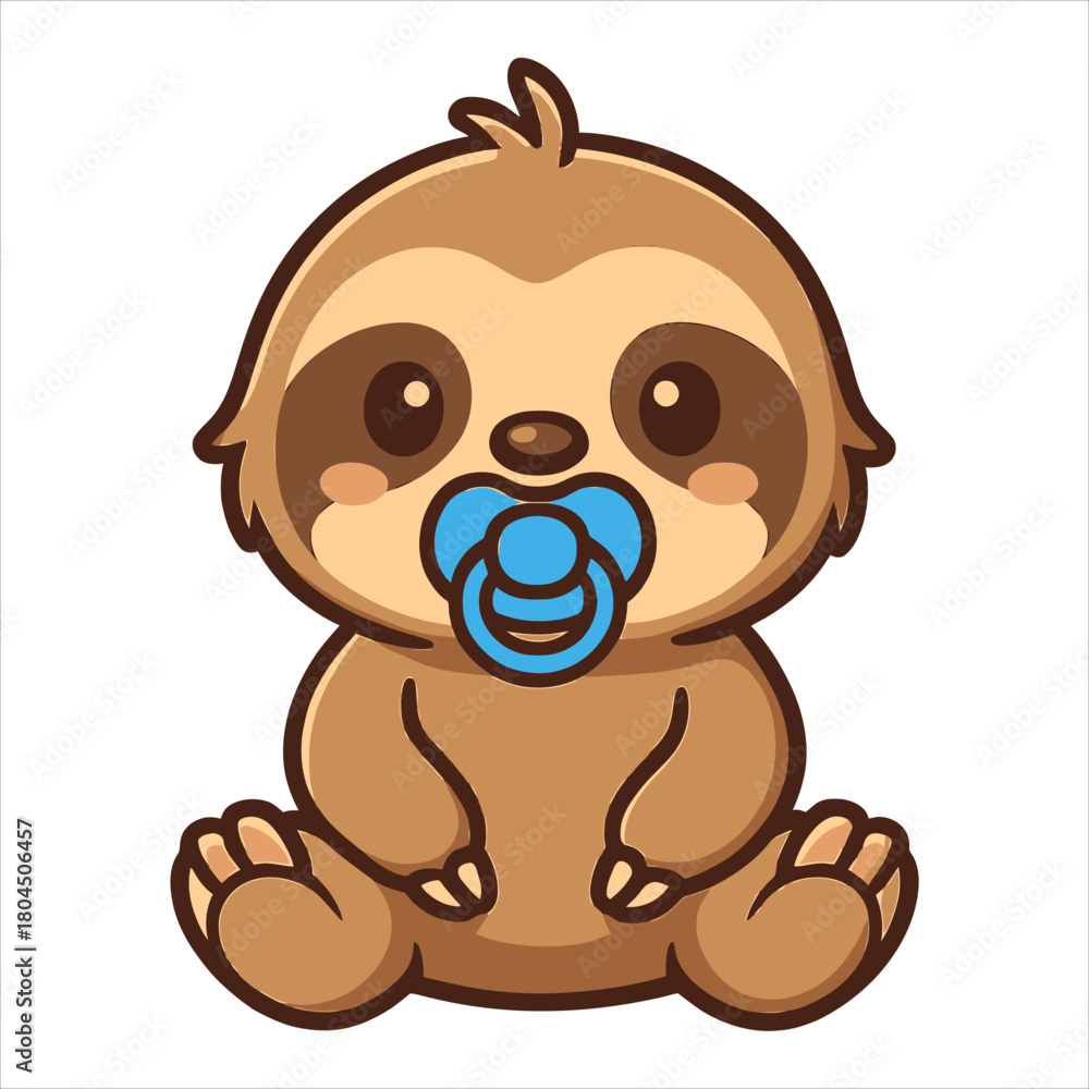 Fototapeta premium Adorable Baby Sloth with Pacifier Flat Vector Logo Illustration in 14