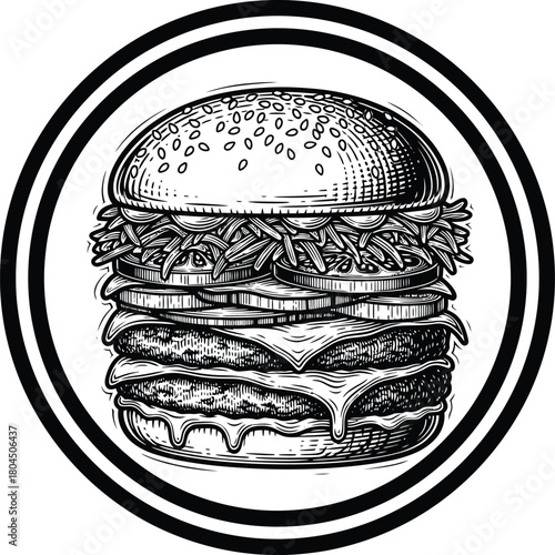 Delicious double cheeseburger vector illustration fast food drawing art eps silhouette