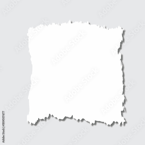 White paper torn and ripped with shadow  design. Empty panel on white background. 