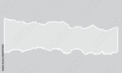 White paper torn and ripped with shadow  design. Empty panel on white background. 