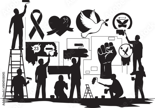 International volunteer day diverse icons and silhouettes promoting global unity and community action