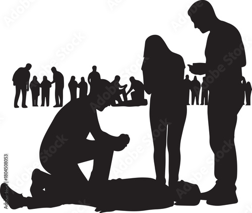 International volunteer day diverse people helping others silhouette scene concept