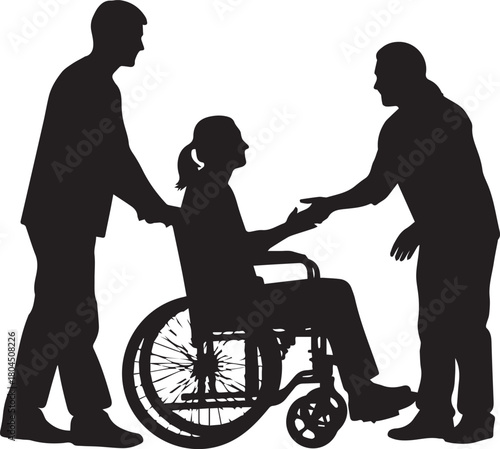 Diverse volunteers assisting person in wheelchair for international volunteer day celebration and support