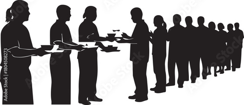 International volunteer day celebration diverse people sharing and helping others in silhouette