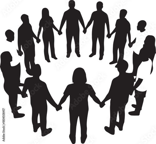 Diverse group of people holding hands in a circle celebrating international volunteer day concept