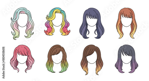 Diverse Hairstyle Collection Colorful and Stylish Wigs.