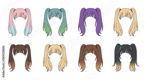 Colorful Anime Pigtail Wigs A Variety of Styles.