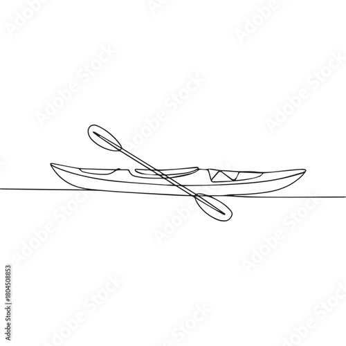 One continuous line illustration of an kayak, isolated on white background.