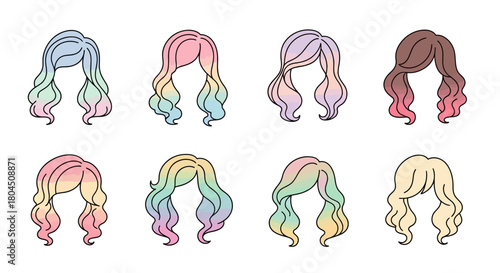 A Diverse Hair Color Collection Displaying a Vibrant Spectrum of Styles in Illustrations