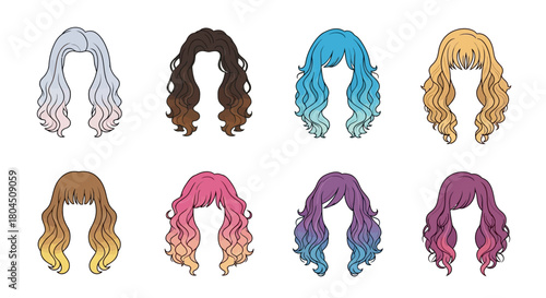 Colorful Wigs Collection Diverse Styles and Shades for Fashion.