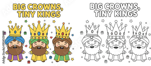 Big Crowns Tiny Kings Adorable Three Wise Men Cartoon for Epiphany Christmas Nativity and Children's Religious Education