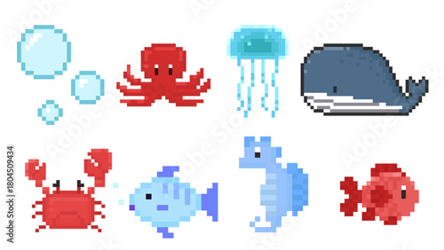 Retro 8-bit style pixel art trophy award collection for game design and achievement icons