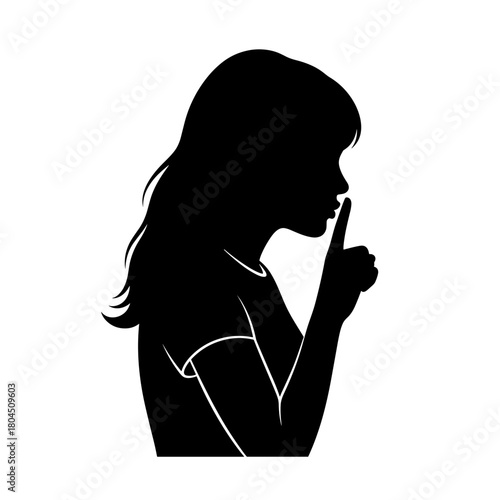 Silhouette of a Girl Making a Silent Gesture (Finger to Lips)