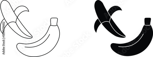 peeled banana  icon vector graphic illustration  with white background flat hand made icon fill icon .