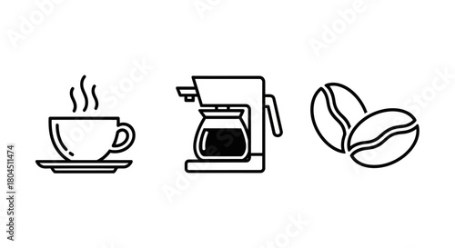 Coffee beans maker and cup with steam line art