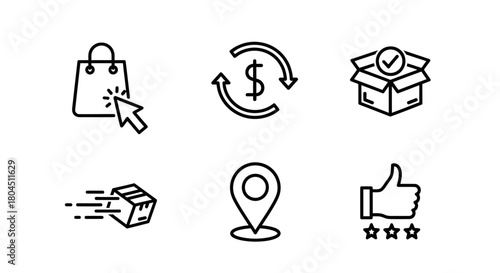 Online shopping icons representing key e commerce services