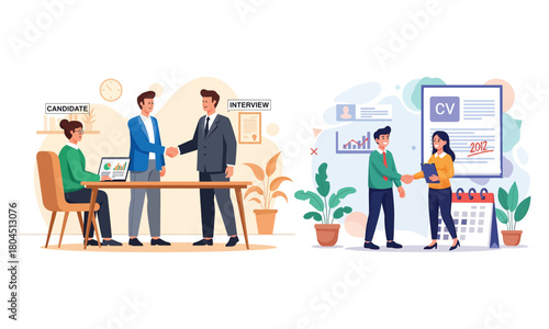 Job interview process 2d illustration