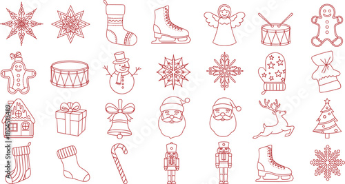 Mega Set of Minimal Red Silhouette Christmas Holiday Icons Vector IllustrationMega Set of Minimal Red Silhouette Christmas Holiday Icons Vector Illustration