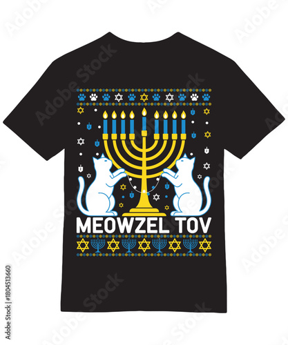Meowzel Tov Cat Menorah Hanukkah Ugly Sweater