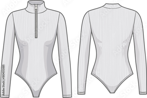 Long sleeve bodysuit fashion design, technical flat sketch, cad drawing flat vector illustration, apparel template