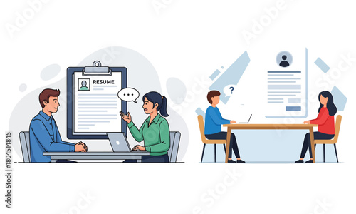 Job interview process 2d illustration set