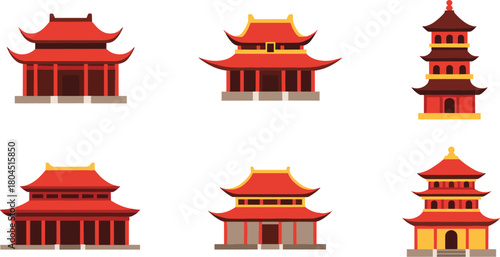 Collection of traditional chinese pagoda and temple architectural styles