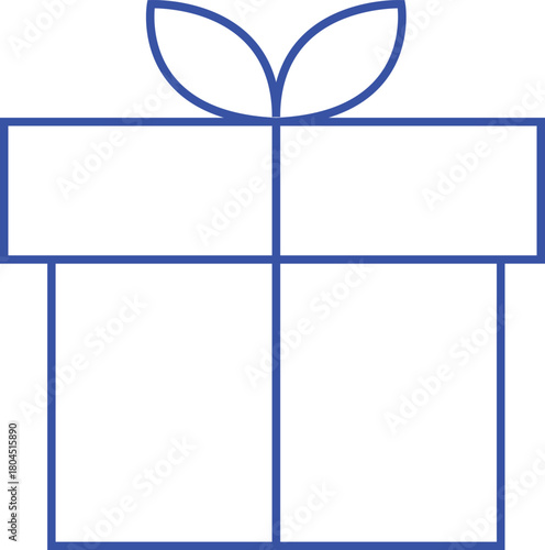 Simple blue outline of a gift box with a ribbon and bow on a white background