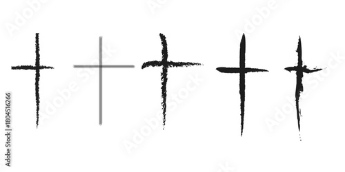 Christian crosses painted with a brush on a white background
