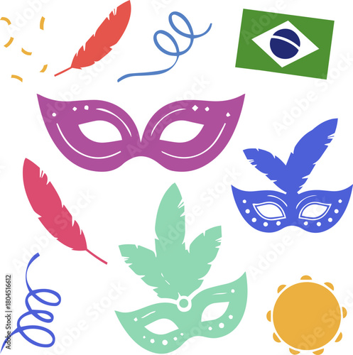 Set Completo de Elementos Vetoriais de Carnaval Brasileiro em Cores Vibrantes