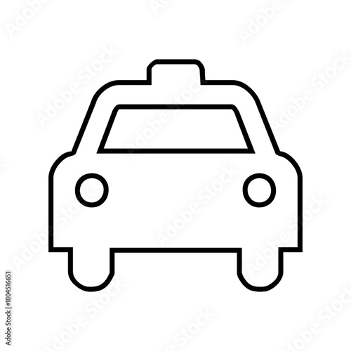 A simple line drawing of a car viewed from the front with headlights and a roof light on top