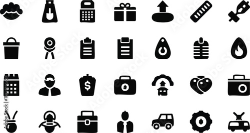 Business Icon Collection Black Silhouette Icons for Various Industries