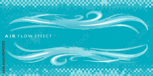 Abstract blue air flow effect with subtle checkered pattern background and white text