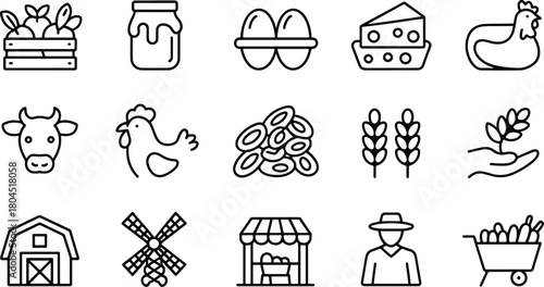 Farm and Agriculture Products Icons Black Outline