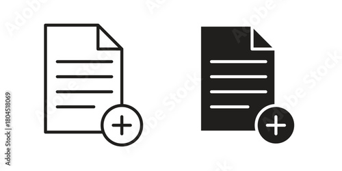 Add document icon symbol. Illustration for web and mobile app. Line and solid style