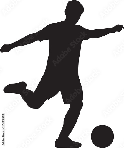 Silhouette of a soccer player kicking a ball during a dynamic match action pose
