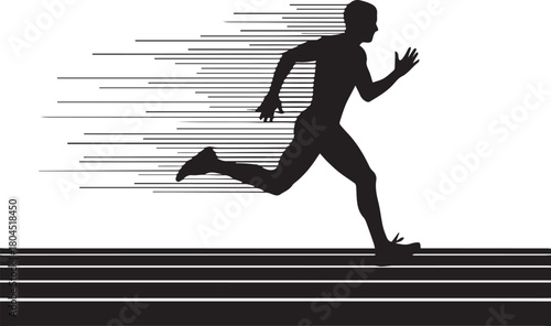 Dynamic silhouette of a runner in motion on a track showing speed and athleticism