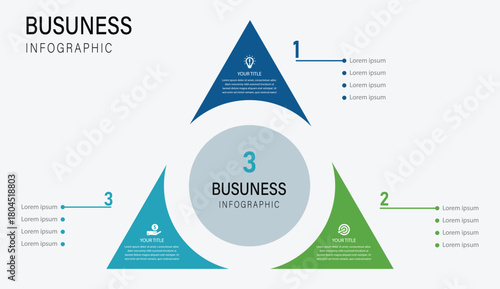 3 Step Modern triangular business infographic template showing three connected steps in a clean professional layout