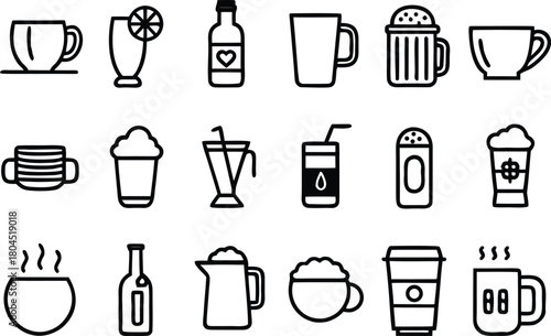 Beverage and drink icons collection. hot and cold refreshments.