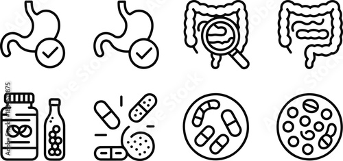Gut Health Medical Icon Set Outline Style