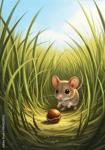 Wallpaper Mural Mouse and Hazelnut in Grass Torontodigital.ca