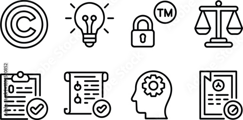 Intellectual property protection concepts outlined in icons