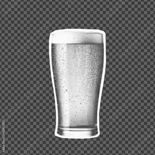 Halftone glass of beer with foam and bubbles, isolated on transparent background. Retro cut out style sticker, perfect for Oktoberfest, bar design, posters, party invitations, or vintage collages.