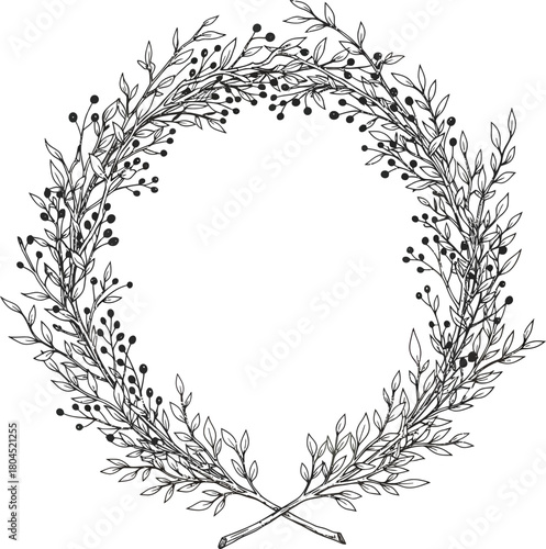 Botanical wreath vector illustration with leaves and berries design art eps silhouette