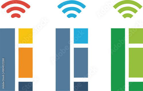 Digital wireless network signal strength indicator bars graphic