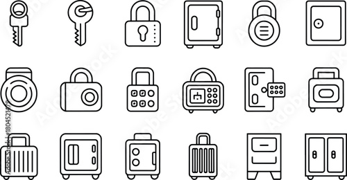 Line Art Collection of Security and Storage Icons
