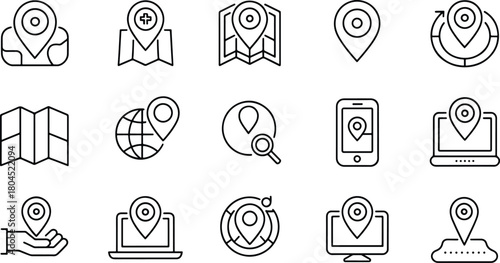 Location Pin Icons Set Line Art Style